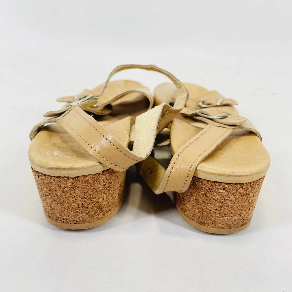 Worishofer Tan Leather Cork Wedge Buckle Sandals Made in West Germany Men 40